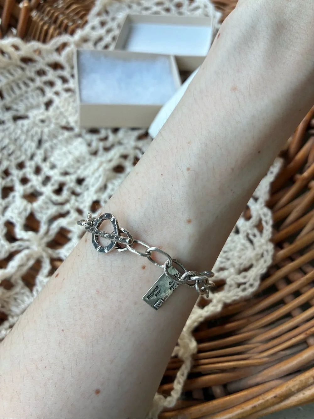 Handmade Artisan .925 solid sterling oval link toggle bracelet 7” 🌙♥️ charms